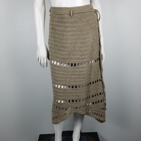Anna Holtblad Stockholm Crochet Knit Macrame Granola Midi Asymmetric Skirt Sz M - Picture 4 of 12
